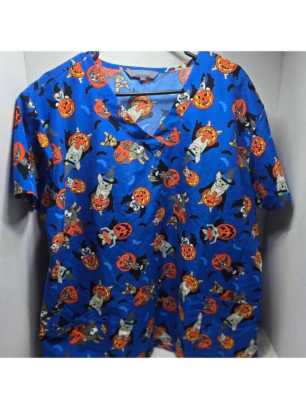 Playful Blue Halloween Women's Scrub Top